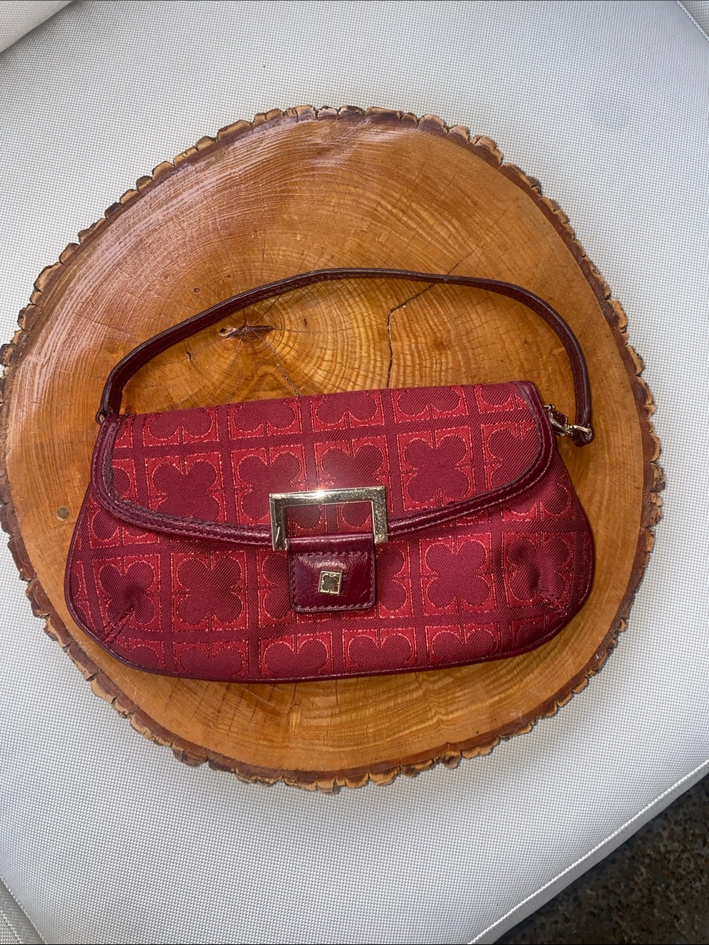 Liz Claiborne Burgundy Quilted Shoulder Bag with gold Tone Buckle